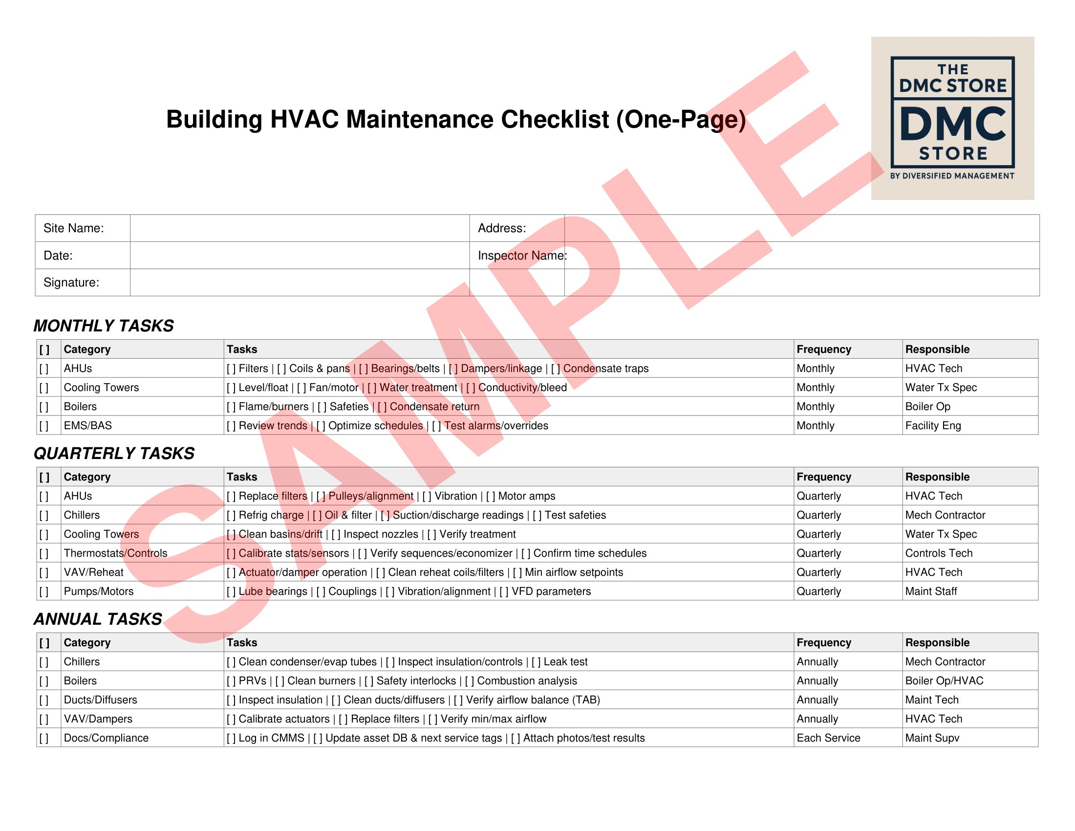 Commercial HVAC maintenance checklist for building engineers and facility managers
