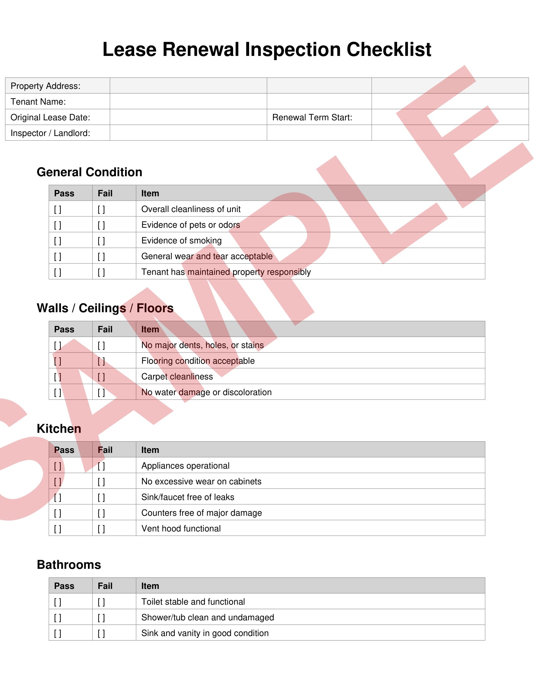 Lease renewal inspection checklist PDF for landlords and property managers
