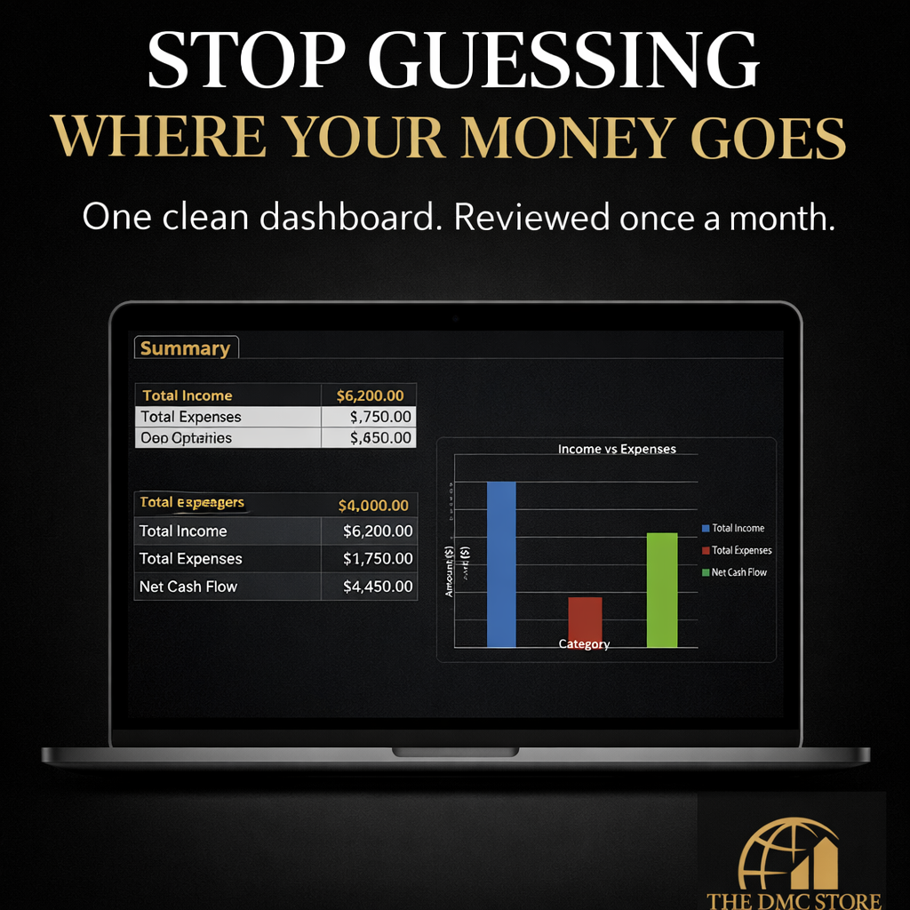 See your money clearly in under 10 minutes a month — no apps, no subscriptions, no spreadsheets to build.